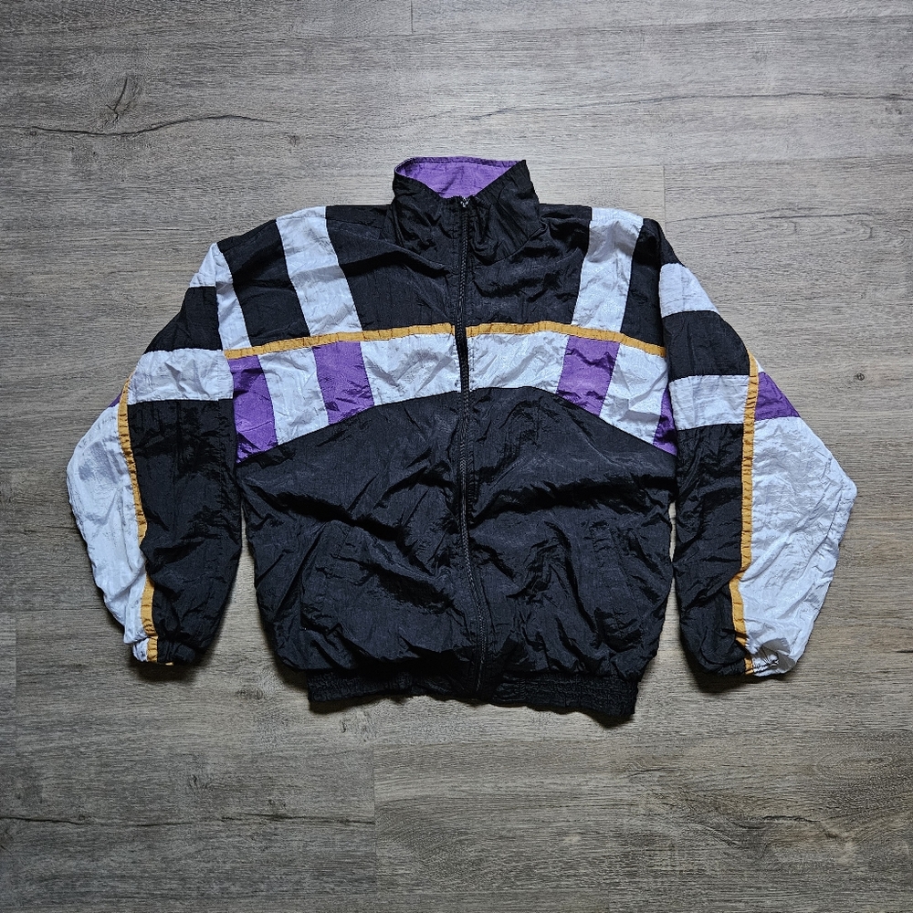 Vintage Active Wear Color Block Windbreaker Sports Track Jacket - Medium